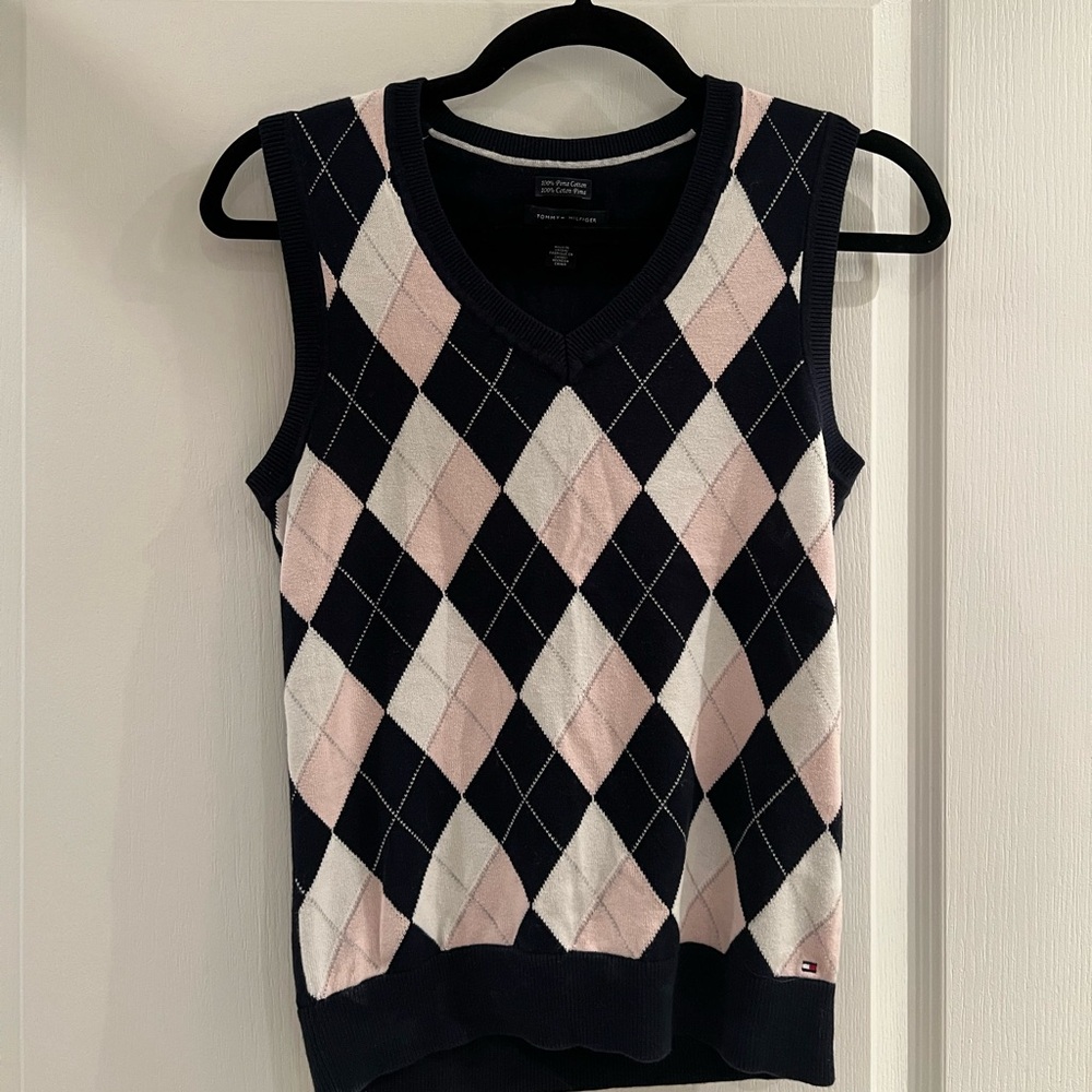 Tommy Hilfiger Blue, White, and Pink Sweater Vest